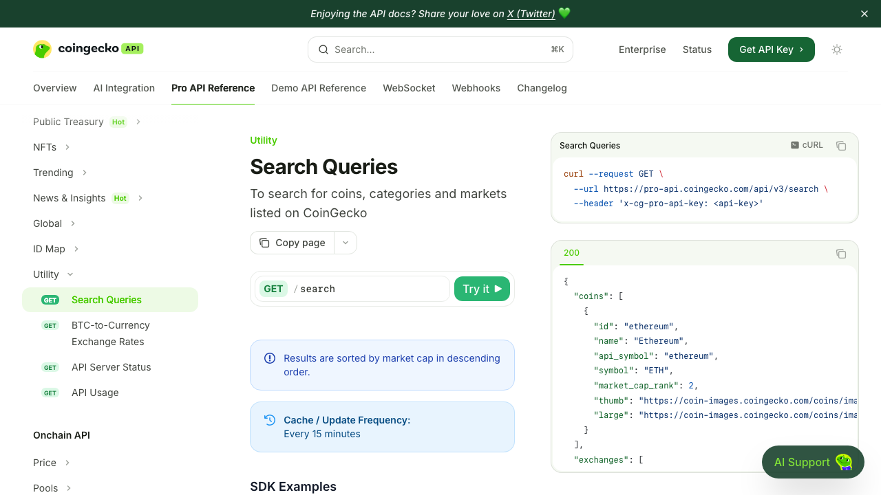Reale Vorschau von CoinGecko Search