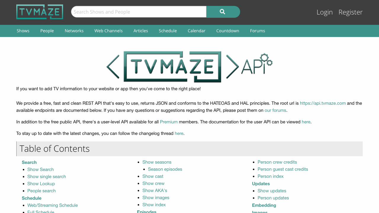 Reale Vorschau von TVmaze API