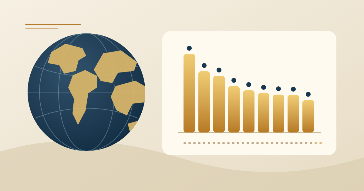 Data illustration of the world’s largest fortunes in 2022 with gold bars and a globe